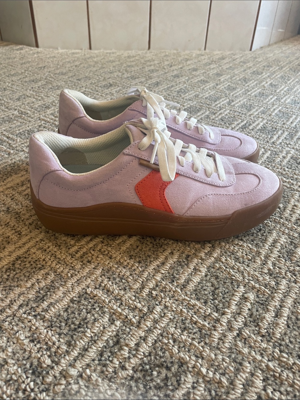 Dr. Scholl's Lilac Suede Sneakers with Coral Accent and Gum Sole